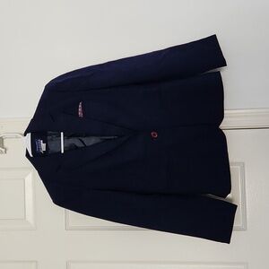 Nordstrom Vintage Single Button Navy Blue Brazer Jacket Pocket Square Size 8